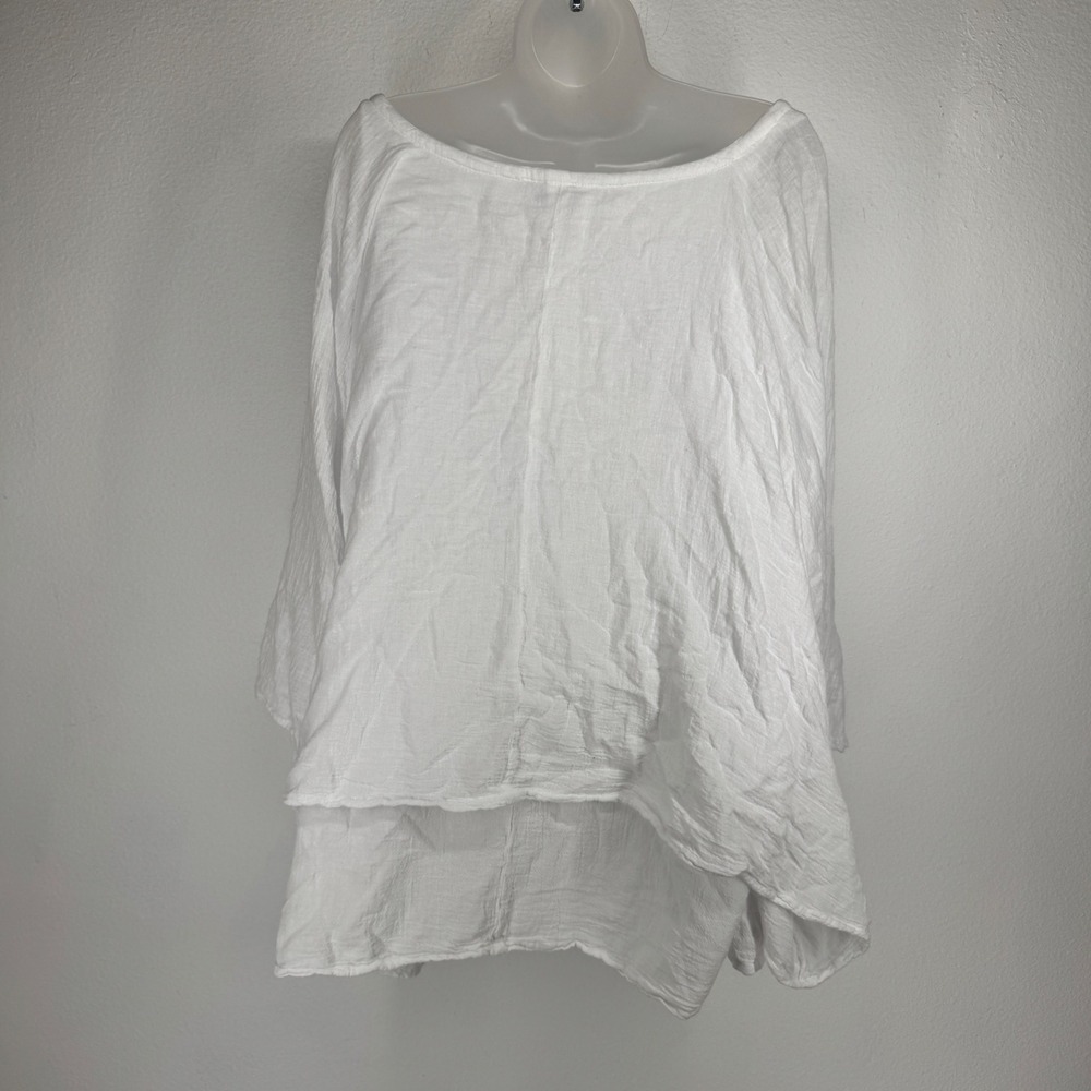 Oh My Gauze White Cotton Gauze Poncho Batwing Top Oversized 2 Lagenlook Coastal - Picture 2 of 7